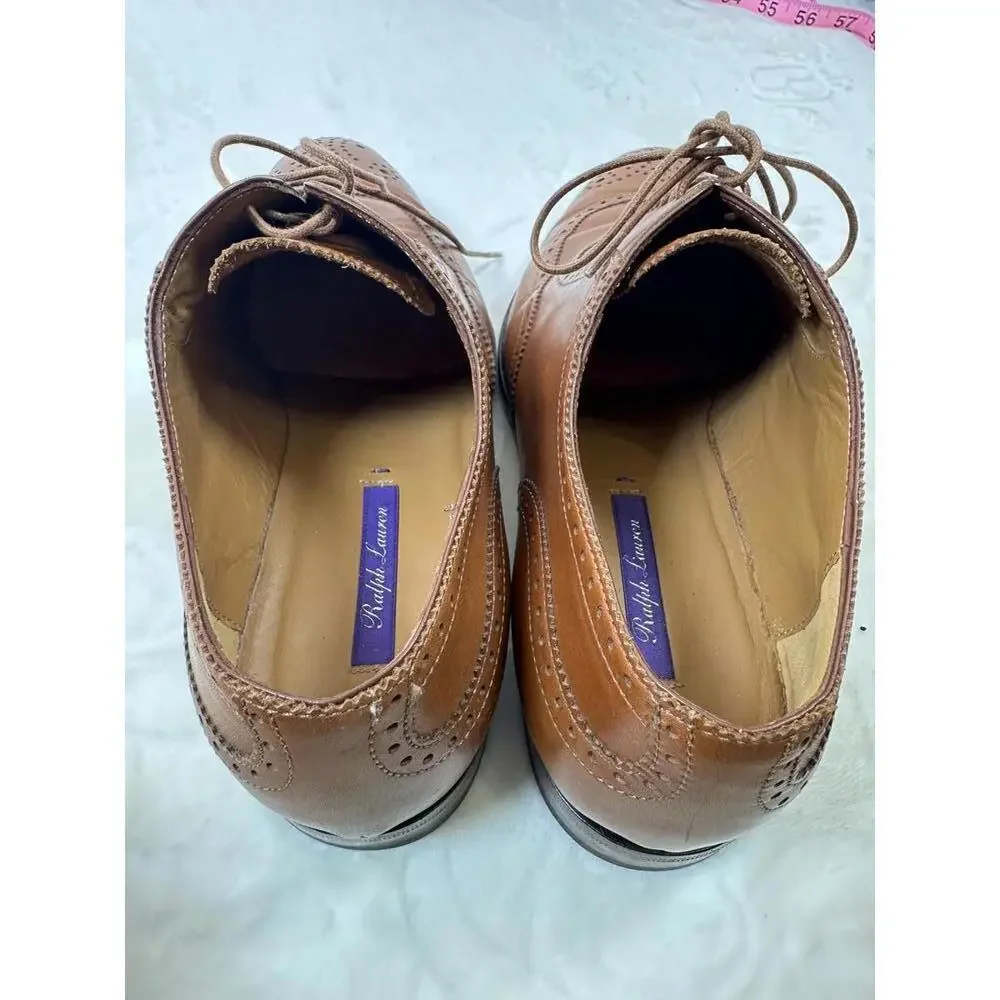 Ralph Lauren Purple Label Italy Tan Leather Oxford Brogues Classic Preppy Style